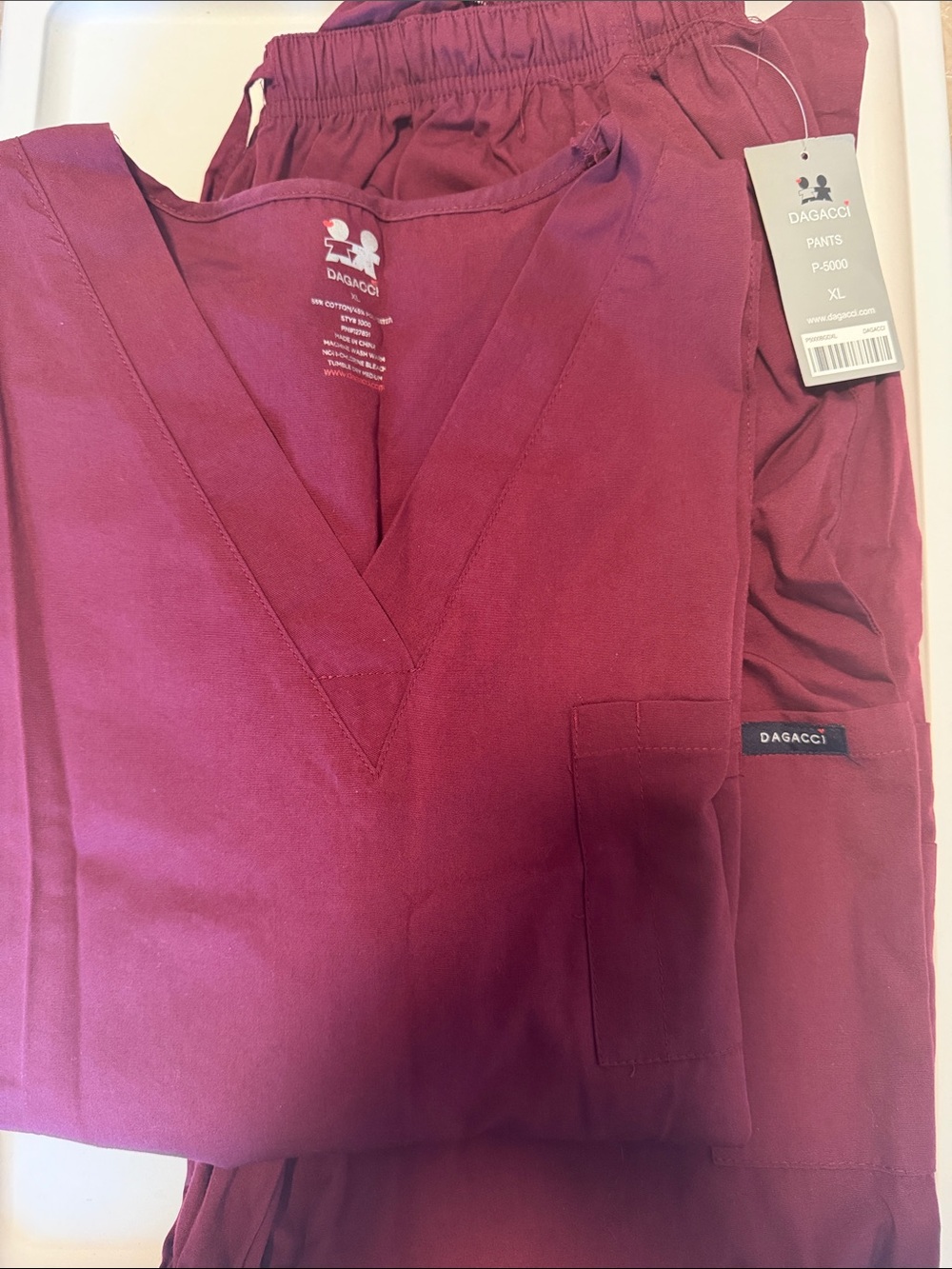 Dagacci Women’s V-Neck Scrub Top and Pants Set - Burgundy